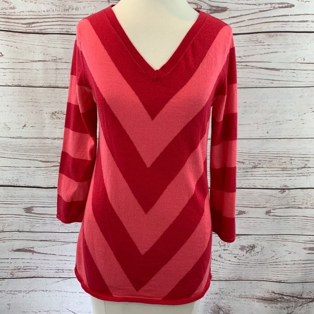 Gap pink chevron Vneck wool sweater